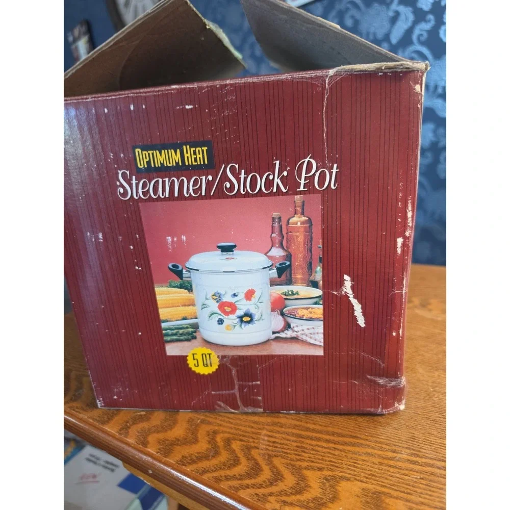 Vintage Nos Optimum Heat  Steamer/Stock Pot 5 Qt